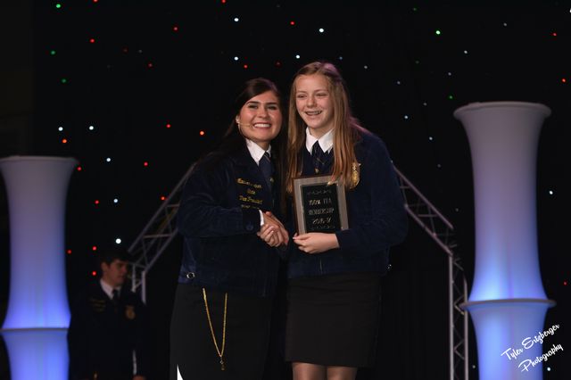 2017-2018 FCMS FFA President Abbie Gilbert accepted the 100% Membership Award on behalf of hte Franklin County Middle FFA Chapter